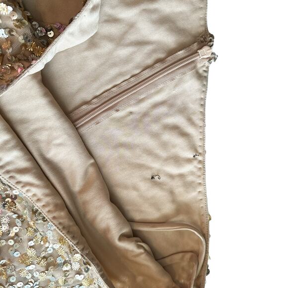 Mac Duggal NEW One Shoulder Sequin Embellished High Slit Maxi Gown Champagne 4 - Picture 10 of 16